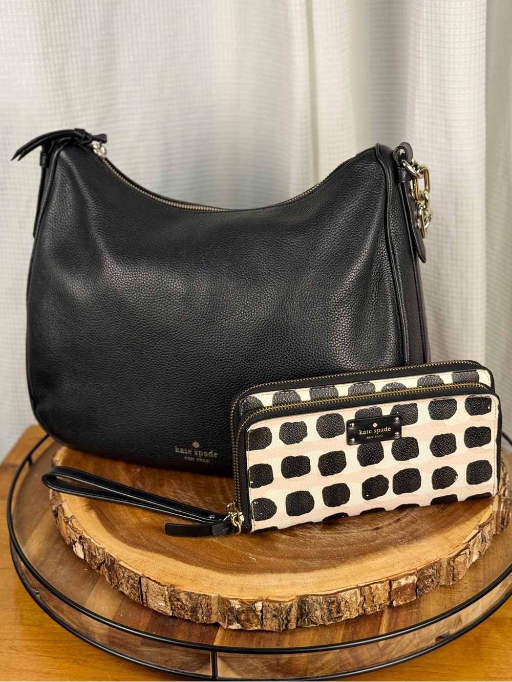 Kate Spade Black Pebbled Leather Crossbody Bag + Grove Street Wristlet Wallet